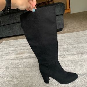 Black Knee-high, Suede, Heel Boots
